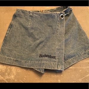 Vintage Y2K 80’s embroidered Budweiser denim skort